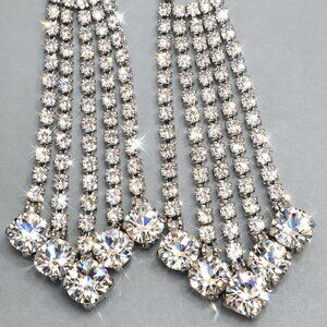 Vintage Sparkly 3" Rhinestone Waterfall Bridal Shoulder Duster Earrings